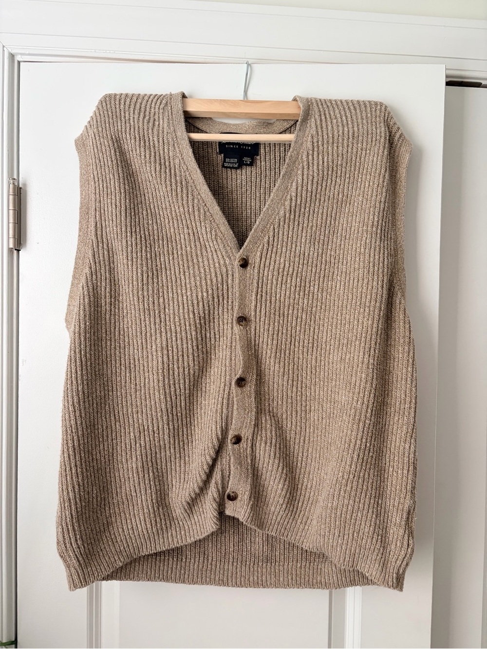 Eddie Bauer Ribbed Button-Front Sweater Vest in Taupe